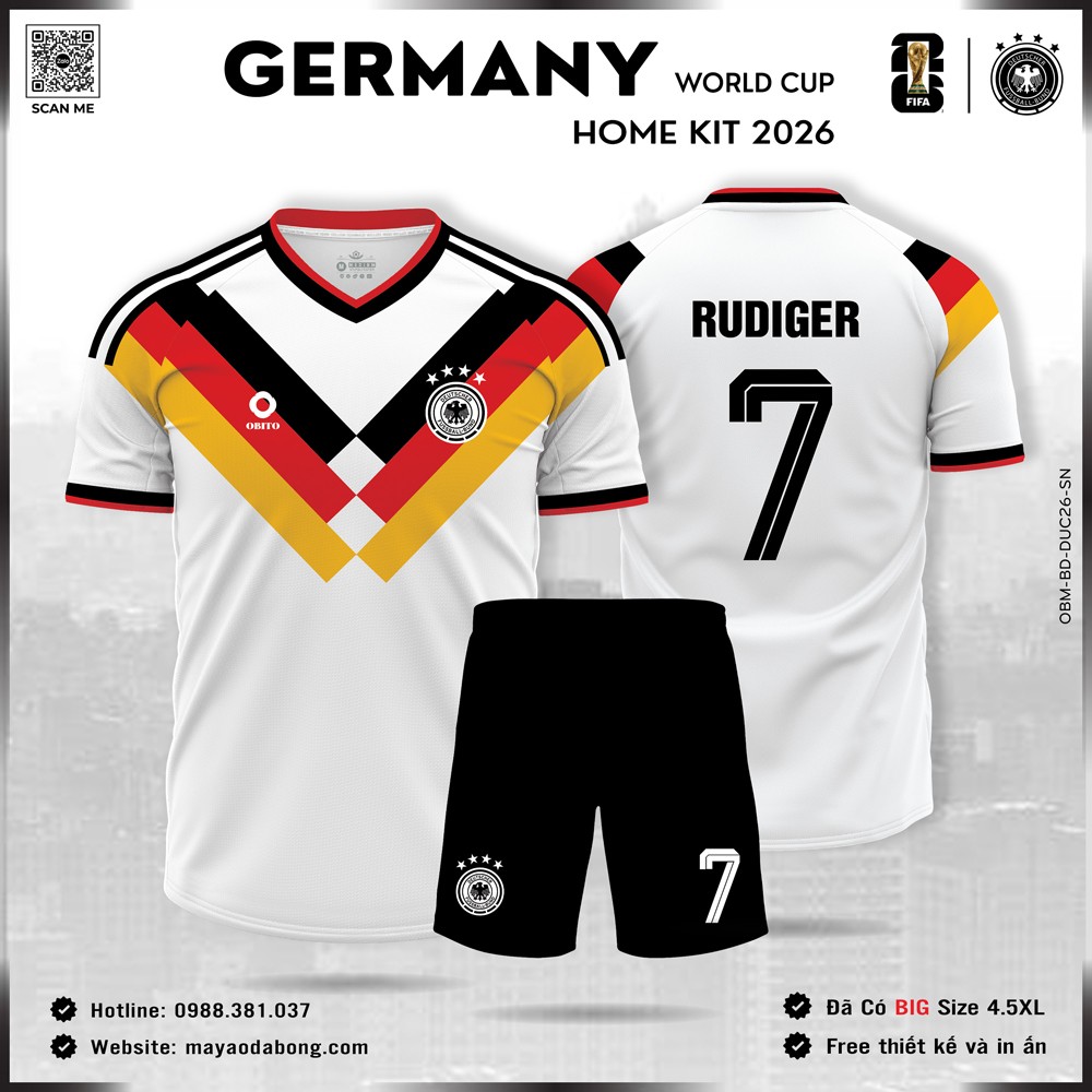 Áo đội tuyển Đức sân nhà 2026 màu trắng ba sọc quốc kỳ Đức