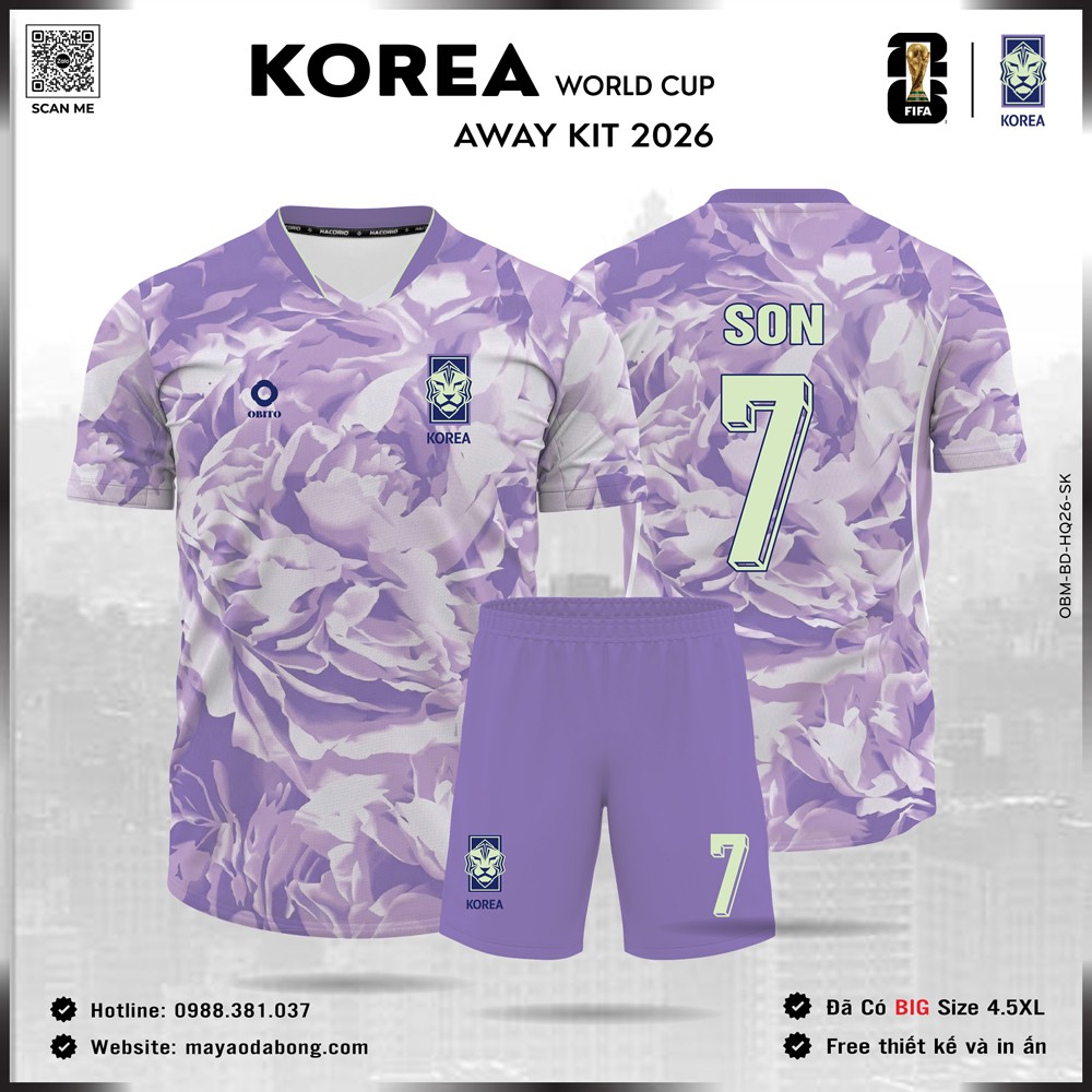 Áo đội tuyển Hàn Quốc 2026 màu tím pastel hoạ tiết hoa độc đáo