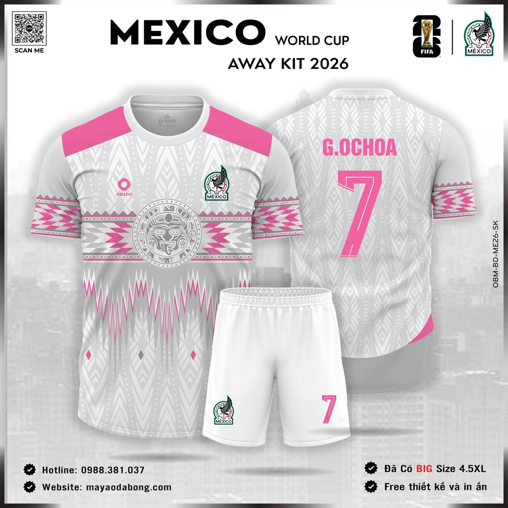 Áo đội tuyển Mexico 2026 sân khách màu trắng phối hồng