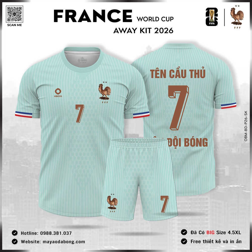 Áo đội tuyển Pháp xanh pastel Euro 2026 sang trọng