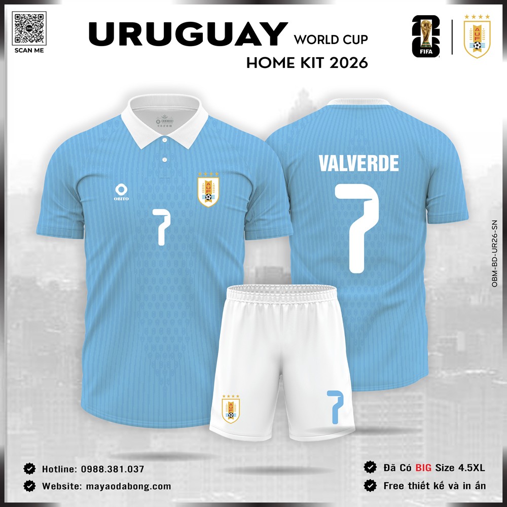 Áo đấu đội tuyển Uruguay 2026 sân nhà màu xanh da trời